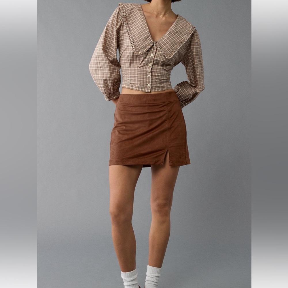 American Eagle Outfitters Chocolate Brown Mini Skirt with Front Slit - Picture 2 of 6